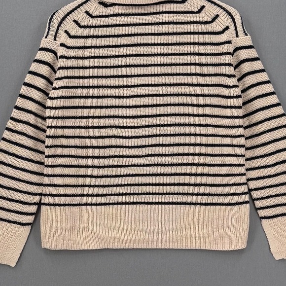 J CREW Relaxed Collared Sweater in Stripe Womens XS Cream Black Polo Preppy - Picture 6 of 11